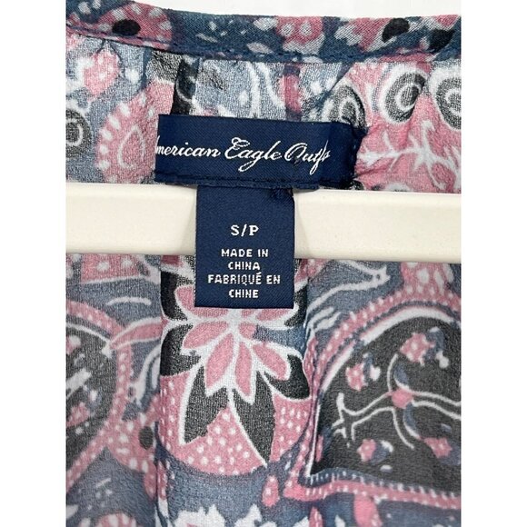 American Eagle Boho Peasant Top Size Small Sheer Tie Front 3/4 Sleeve - Picture 3 of 9